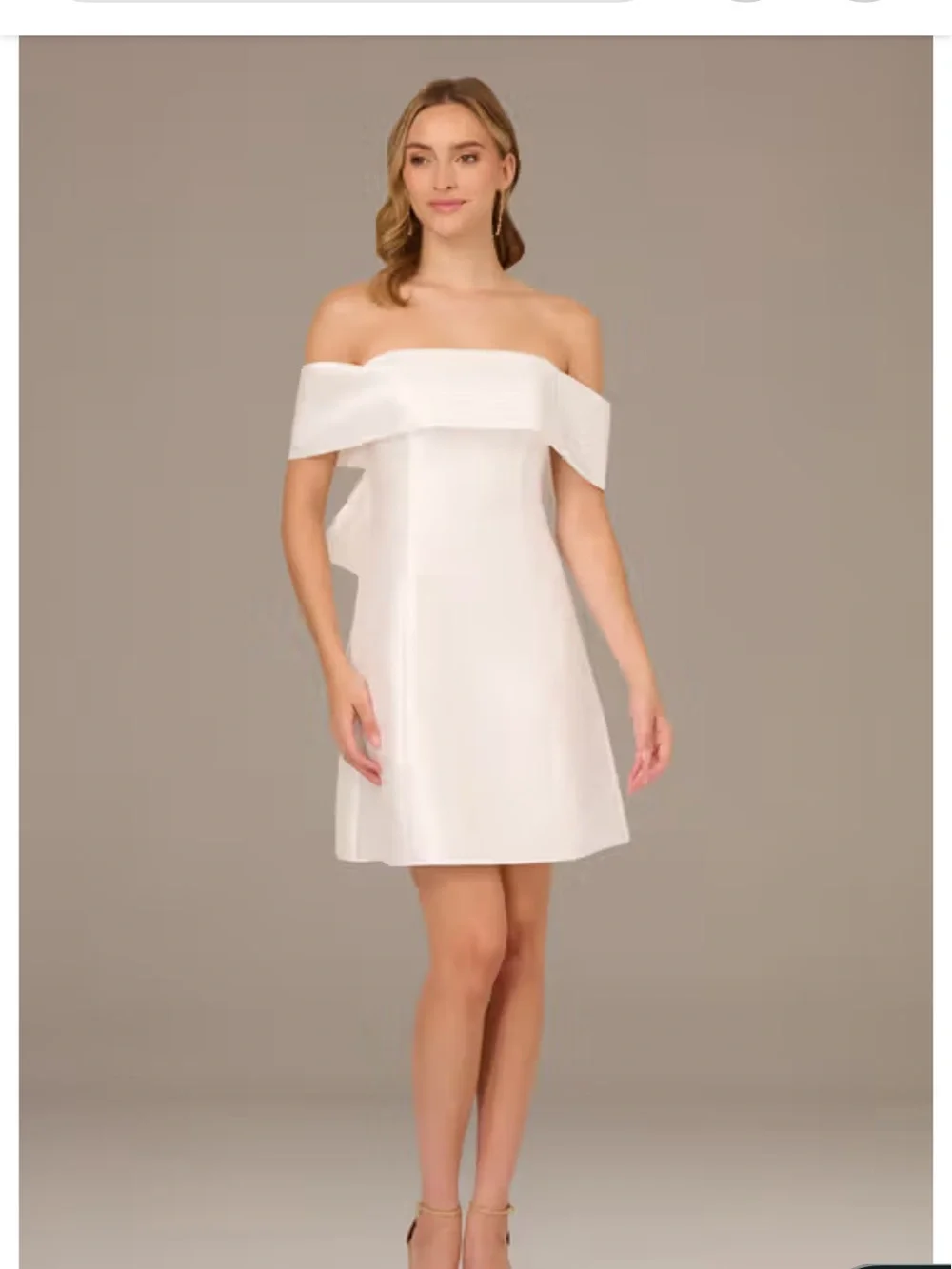 Adrianna Papell Off-the-Shoulder Mini Dress with Back Bow | Size 14 | Used - Picture 1 of 4